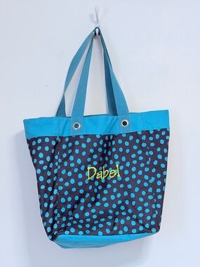 Thirty One Polka Dot Canvas Tote Bag in Teal and Navy
